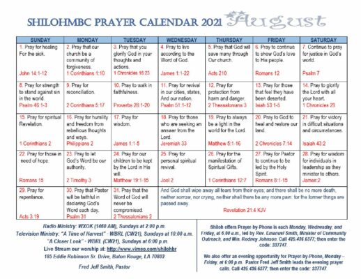 AUGUST PRAYER CALENDAR WEBSITE - Shiloh